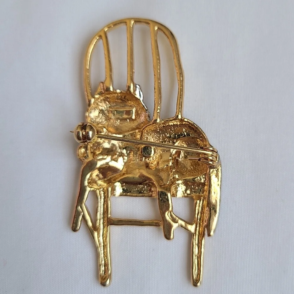 SALE! Vintage Gold and Silver Tone Happy Cat Brooch